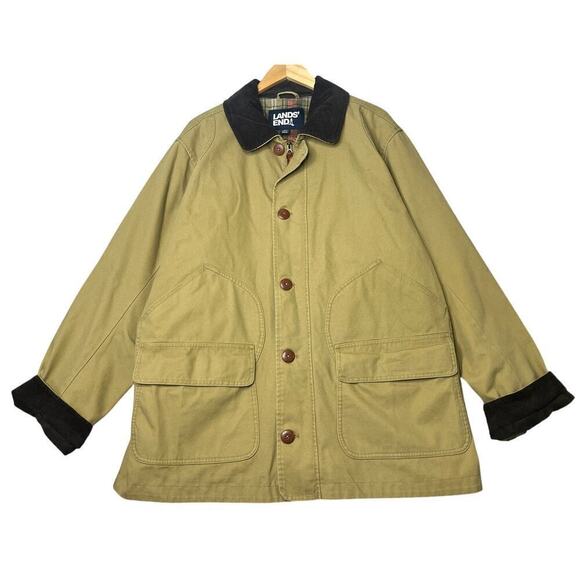 Lands' End Other - Lands' End Canvas Flannel Lined Corduroy Collar Tan Brown Chore Jacket Men's XL